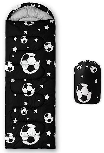 HOSIMA Kinderschlafsäcke für Jungen, buntes Fußball-Thema, Bedruckt, leicht, warm, tragbar, für draußen und drinnen, wasserdicht, kältebeständig, Schlafsack für Camping, Wandern