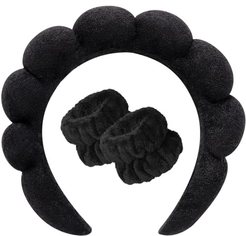 DRESHOW Spa Stirnband zum Waschen Gesicht Wristband Set Schwamm weiches Frottee Make-up Hautpflege Anti-Rutsch-Stirnband für Damen