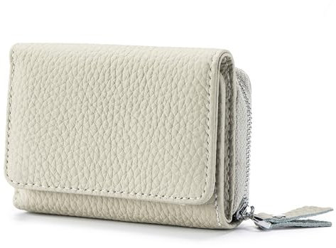 Yemlarey Geldbörse Damen Klein Brieftasche Echt Leder Geldbeutel klappbar Kleines Portemonnaie Frauen Mini Kreditkartenetui RFID-Schutz Kartenfächer Münzfach (Off-White)