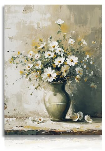 NymphFable Stampa artistica da parete floreale vintage con margherita in vaso, pittura a olio, poster classico da parete per bagno, camera da letto, soggiorno, decorazione 30,5 x 40,6 cm, senza