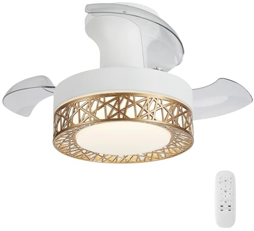 NVZHIDAI Smart Fan Light Ceiling LED Remote Control Silent DC Ceiling Light Fan Dimmable 3 Blade 6 Speed Ceiling Fans with Lights Indoor Reversible for Bedroom, Living Room, Lounge, Kitchen, Gold