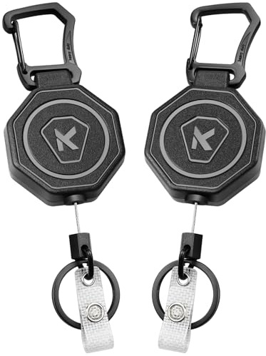 koorito 2 Pack Heavy Duty Retractable Badge Holder Key Reel with 31.1' Retractable Cord, Black