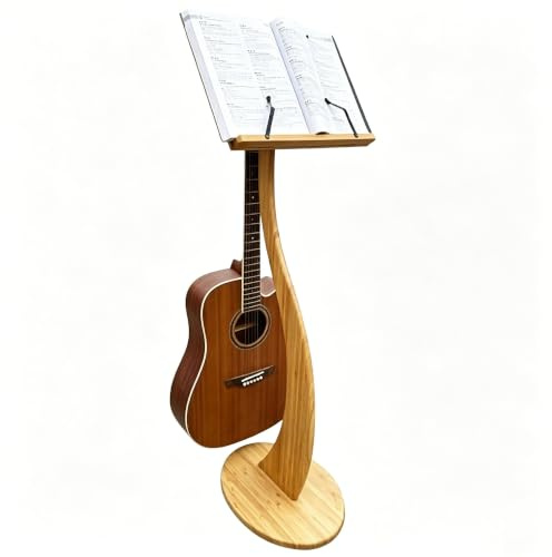 LANYANZI Tradition Wooden Music Sheet Stand, 2-in-1bamboo Sheet Music Stand, Professional Music Book Holder,With Retro Hollow Elegant Pattern, Guitar Violin Music Stand Reading & Desk & Display