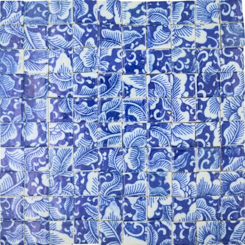 Yuvori Handcrafted Ceramic Mosaic Tiles, 0.79 inch, 1.1 lbs, DIY, Chinese Traditional Qinghua and Modern Styles, Indoor Decor, DIY Art Projects in Bathrooms, Kitchens, Living Rooms (12)