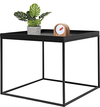 MEHOOSPVN Beistelltisch 61 * 61 * 47cm Schwarz in quadratischer Form, Metallgestell, Industrie-Design, Tisch für Eingangsbereich, Couchtisch Wohnzimmertisch Sofatisch Flurtisch Dekotisch Kaffeetisch