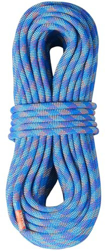 VEVOR 10.2mm Dynamic Climbing Rope, 40M(131ft) Outdoor Rock Climbing Rope 25KN Breaking Tension, Stretchable Fiber Rope with Steel Snap Hooks for Escape, Rappelling, Fire Rescue, Blue
