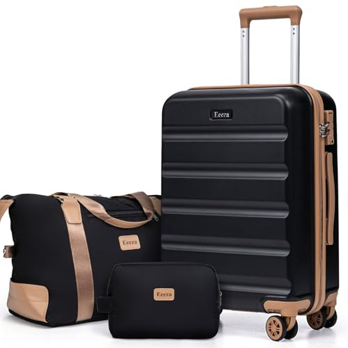 Eeeza Luggage Sets 3 Piece,Suitcases with Wheels,Carry On Luggage Set,ABS Hard Case Luggage with TSA Lock Spinner Wheels(3 Piece Sets,Black(20/DB/TB))