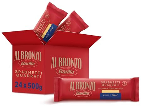 Barilla Pasta Al Bronzo Spaghetti Quadrati 100% Grano Italiano, 24 pz 500 g | Pasta trafilata al bronzo con microincisioni, Formato grande e corposo, Eccellente tenuta del sugo