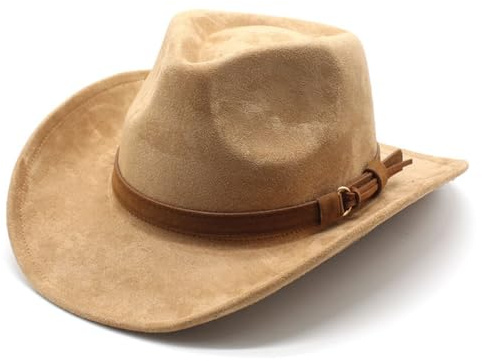 Cowboyhut für Damen Herren Westernhut Cowgirl-Hut Filz Cowboyhüte Fedora Hut Breiter Krempe mit Band Jazzhut
