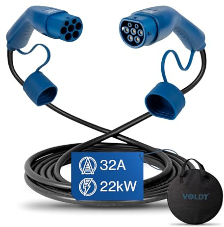 VOLDT Câble de charge de type 2 22 kW 32 A triphasé pour voitures électriques EV PHEV, type 2 vers type 2 Mode 3, convient pour modèle S/X/Y/3, ID.4, E-Tron, e-208, I4, IX1, Zoe, etc. Protection IP67