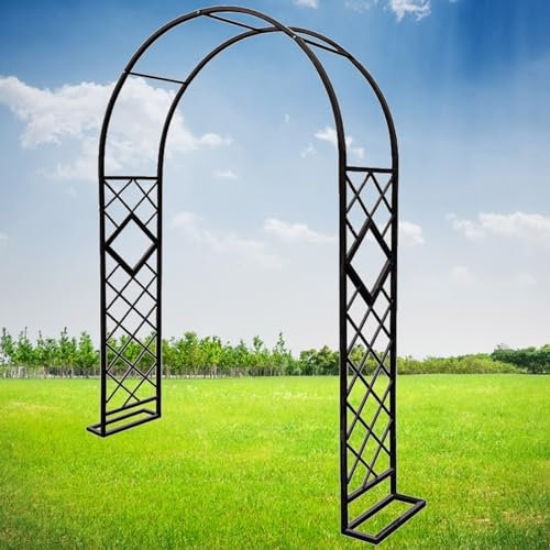 Grand arc de rose pour plantes grimpantes Tonnelle de jardin en métal pour intérieur et extérieur, pelouse, patio, cour, mariage, stable, acier, rose, treillis, arche noire pour jardin, 320 x 230 cm