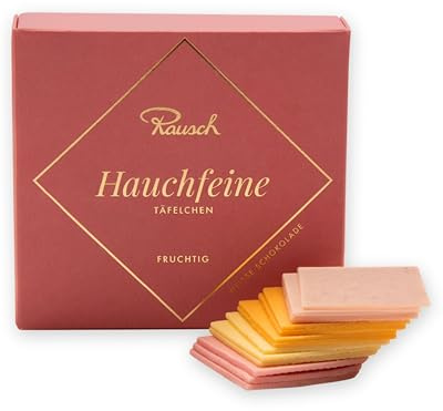 Rausch Hauchfeine Täfelchen Frucht (100g) – Zartschmelzende Schokotäfelchen – aromatisch, cremig und hauchdünn – Premium Schokolade zu Kaffee, als stilvolles Geschenk oder kleine Auszeit