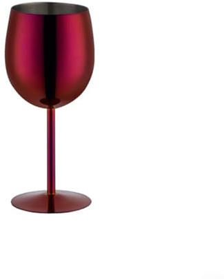 Feeshoppher Wine Goblet Stainless Steel Wine Glass Goblet 350ML Long Stem Glass Cup Metal Wines Goblets Stemmed Cup with Wide Base for Red Wines Cocktails Party Outdoor Indoor Use(Red)