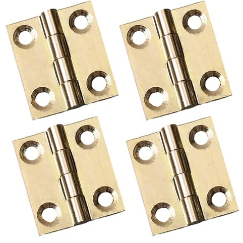 fKiZanthene Small Brass Hinges, 4 Pcs Gold Hinges for Wood with Fixing Screws, 22.5x2.5mm, for Home Workshop Wooden Gates Windows