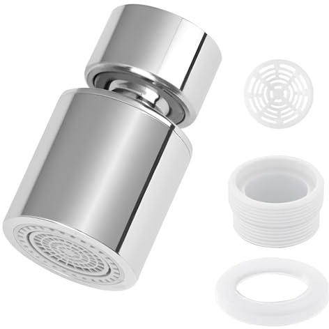 Faucet Tap Aerator 22mm/FM22 360° Swivel Kitchen Tap Spray Head with Universal Adapters Dual Function Flow (Soft Bubble/Strong Spray) Water-Saving Sprayer Attachment for Kitchen Bathroom (Silver)