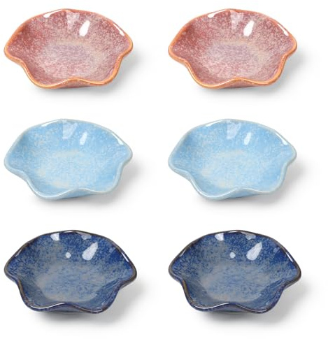 NOVAJOY Keramik Dipschalen, Snackschalen Set 6er, Soja Saucenschälchen, Gewürzschalen Klein, Dipschälchen, Tapas Schalen Set, 60ml Snack Schälchen für Saucen, Snack, Öl und Soja sauce