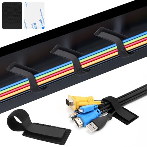 40 Paar Kabelmanagement Unter Dem Schreibtisch,Wiederverwendbare Kabelhalter Selbstklebend【Haltert 15 Kabel】Verstellbare Langer Klettband Kabelbinder,Ultra-Haftung Nylon Kabelclip-Organizer Versteck