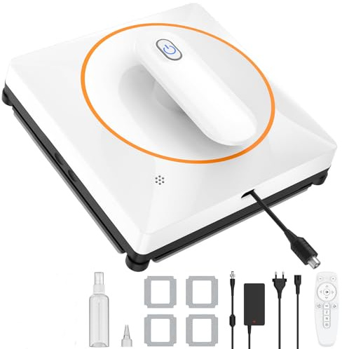Robot Laveur de Vitre,Robot Nettoyeur de Vitres avec 4 Trous Pulvérisation D'eau,4 Modes Nettoyage,Navigation Intelligente,Détection des Bords,Commandes Vocales,App Bluetooth Contrôle,Télécommande (A)