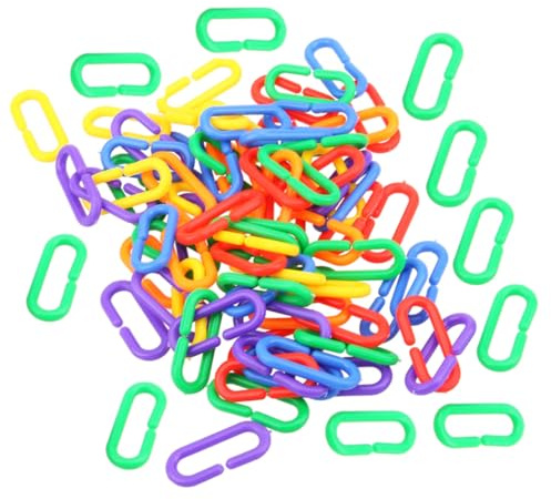 Toyvian 100Pcs Plastic Chain Links with C Shaped Hooks for Birds Bird Parrots Cage Accessories Bite Resistant Climbing Links for Pet Play and Cage Decoration