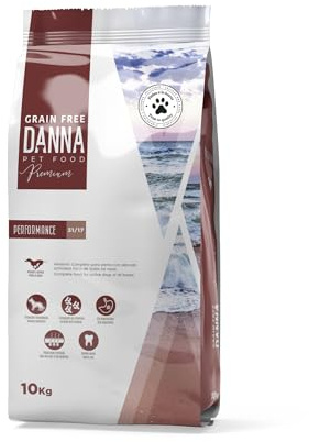 DANNAPET Grain Free Performance – Pienso para Perros Adultos Muy Activos con Pollo, Cordero y Atún – Pienso Sin Cereales para Perros con Glucosamina, Prebióticos y Omega 3 para Alta Energía - 10kg