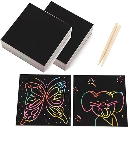 LilaLemon 200 Sheets Magic Scratch Paper Boards,Magic Scratch Art Set with 2 Bamboo Stylus for DIY Art & Craft Drawing Note Taking