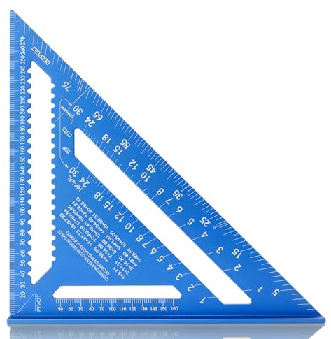 Wakuka Carpenter Square, 12 Inch Aluminum Alloy Rafter Square, SAE & Metric Dual Scale Carpenter Measuring Layout Tool, 0-90° Protractor Cast Triangle Ruler Protractor for Woodworking Carpentry