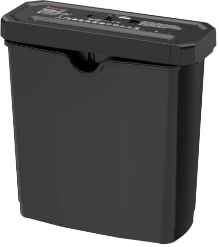 Bonsaii Trituradora De Tiras 6 Hojas, para Cestos De 315-395mm, 7L, S125-B | Mango Extensible, Destructora Papel Pequeña, Con Función Para Triturar Tarjetas De Crédito, Ideal Para Oficina En Casa