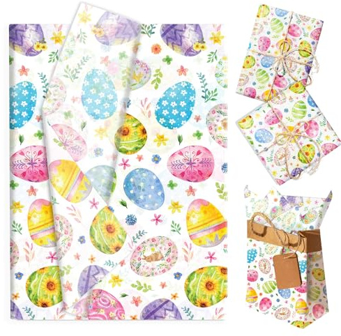 50 Blatt Ostern Seidenpapier Verpackungsmaterial,Geschenkpapier mit Frühling Ostereier Packseide DIY Bastelpapier für Geburtstag Party Hochzeit (50×35CM)