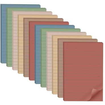 (12 Pack) Lined Sticky Notes 4x6 in, Vintage Large Notepads with Lines | Ruled Stickies Super Sticking Power, Office School Memo Note Pads, Post on Windows Doors, Recyclable, Easy to Write on