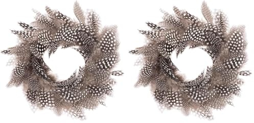 GLOREX 6 3821 302 - Dekokranz aus Perlhuhnfedern, ca. Ø 18 cm großer Federkranz, geeignet als Tisch-, Wand- oder Türschmuck (Packung mit 2)