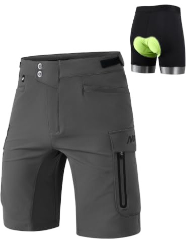 Nepest Mountain Bike Shorts for Men 4D Padded MTB Cycling Shorts | Mens MTB Shorts with padding Loose Fit, 7 Zipper Pockets, Mesh Liner, Quick Dry, Water-resistant, Breathable, Outdoor Riding