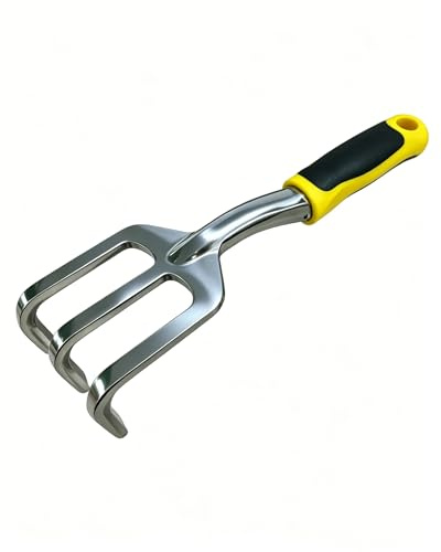 Coltivatore manuale – Robusto rastrello da giardino con denti in metallo per allentare il terreno e diserbare le erbacce – Manico ergonomico in plastica – Dimensioni compatte per fioriere, aiuole