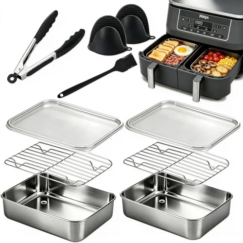 Recipiente air fryer con tapa, Accesorio para freidora de aire,bandeja air fryer acero inoxidable 304, compatible con Ninja AF400EU/AF451EU/AF500EU/DZ400EU