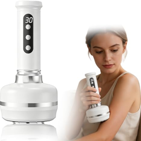 Masajeador anticelulitis eléctrico 3 en 1 con 30 niveles de potencia de succión, masajeador de ventosas con luz roja y calor, ventosa para espalda, abdomen, piernas y brazos, color blanco