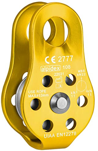 ALPIDEX Remskiva 22 kN | Fixremskiva | Remskiveblock | Standard EN12278 | Linor upp till 13 mm Diameter | Kabelremskivor | Remskivor | Remhjul för Rep | Reprulle Flasktåg, Färg:guld-