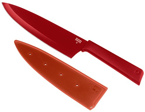 KUHN RIKON COLORI+ Kochmesser gerade Klinge mit Klingenschutz, antihaftbeschichtet, Edelstahl, 30 cm, rot