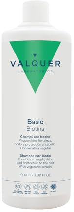 Valquer Champú Revitalizante con Biotina y Queratina. Efecto Anticaída que ayuda al Crecimiento Capilar y Fortifica el Cabello, Aumentando el Volumen. Con Vitamina B7. Vegano. 1 L.