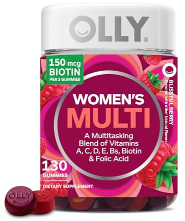 OLLY Women's Multivitamin Gummy, Women's Overall Wellness,* Vitamins A, C, D, E, Biotin, Folic Acid, Adult Chewable Supplement, Berry Flavored, 65 Day Supply - 130 Count