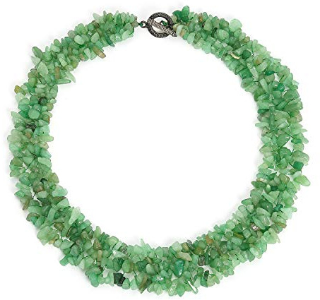 Bling Jewelry Collier De Pierres D'Aventurine Vertes En Forme De Grappe Sur Plusieurs Rangs Pour Femmes Fermoir En Métal Argenté