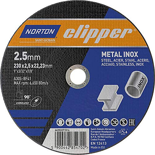 Norton A30S-230 Disque à tronçonner en acier inoxydable 230 x 2,5 x 22,23 mm