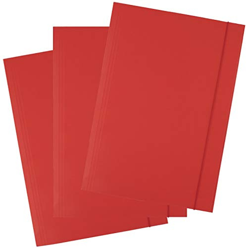 D.RECT | Folders for Paperwork | Cardboard Files | Folders with Elastic Band | Document Organiser | Folder for School - Office - Home | Pack of 25 Pieces | 3 Flaps | Size: A4 | Colour: Red
