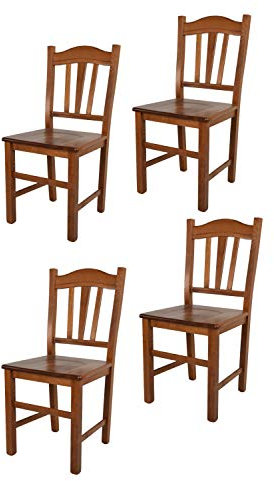 Tommychairs - 4er Set Stühle Silvana für Küche und Esszimmer, Robuste Struktur aus Buchenholz, in der Farbe Helles Nussbraun lackiert und Sitzfläche aus Holz