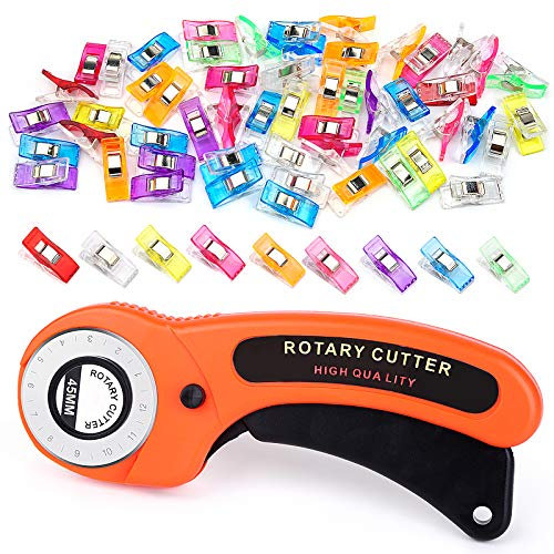 Rotary Cutter, 51 Pcs Fabric Cutter Wheel and Sewing Clips Cutting Wheel for Dressmaking Sewing Rotary Cutter Set for Quilting Clothing Dressmaking