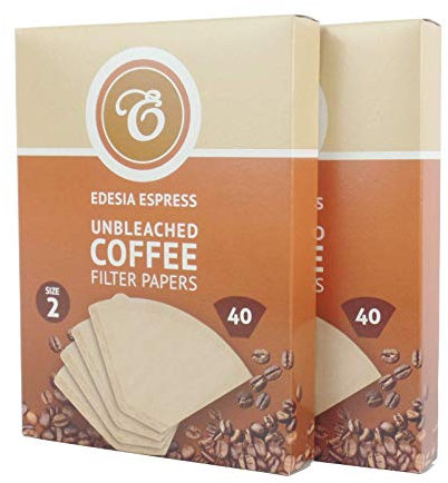 80 Size 2 Coffee Filter Paper Cones, Unbleached by EDESIA ESPRESS