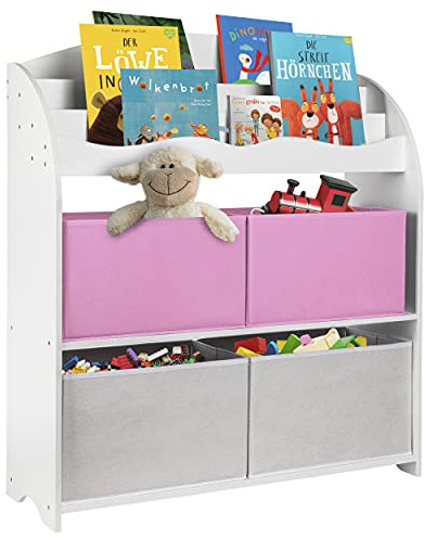 ONVAYA® Kinder-Bücherregal Finn Weiß | Kinderregal mit Boxen | Aufbewahrung von Büchern und Spielzeug | Organizer für Kinderzimmer (Bücherregal Rosa)