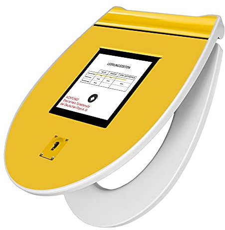 banjado Premium Toilettendeckel mit Absenkautomatik 45x38,4cm / WC Brille Soft Close/hygienischer Toilettendeckel/Klodeckel Duroplast mit Edelstahl Scharnier/Motiv Briefkasten Gelb