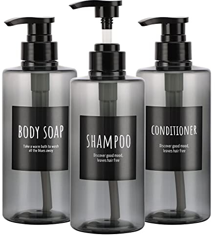 Segbeauty Nachfüllbare Shampoo-Flaschen, 500 ml Shampoo-Spender, Leere Kunststoff-Pumpflasche für Dusche, beschriftet, grau, großer PET-Lotionspender mit Pumpe, Körperseife, Hotel, Badezimmer