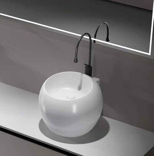 Rue du Bain - Vasque à Poser Ronde Haute - Céramique Blanc - 30 cm - Dolce