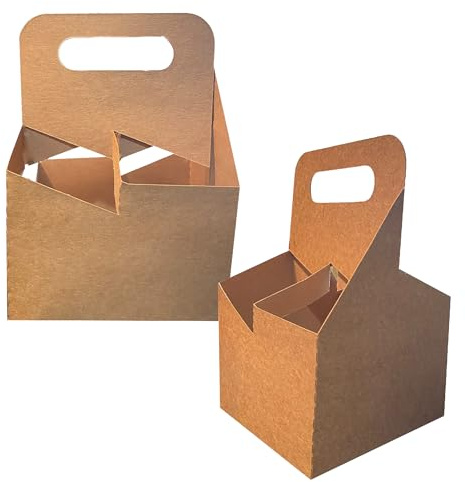 C-Store Packaging 4 Cup Drink Carrier With Handle | Kraft Paperboard Cup Holder | Disposable Cup Holder for Hot or Cold Drinks | Cup Carrier for Food Delivery Services, Uber Eats, Door Dash (50)