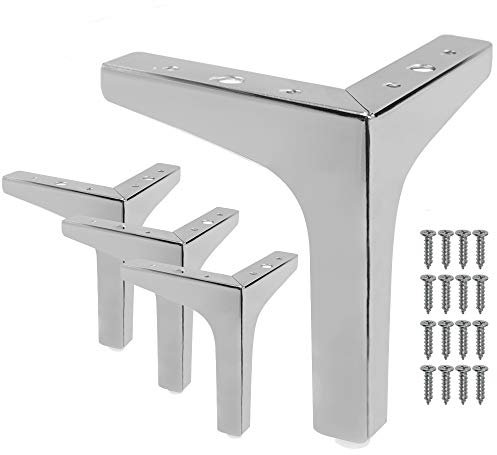Seimneire Möbelbeine, 17,8 cm, Metall, poliertes Chrom, dreieckige Füße, Nachttischbeine für Tisch, Schrank, Sofa, Couch, Stuhl (4 Stück)